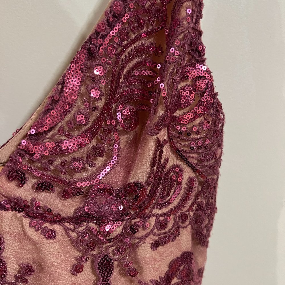 Free People Night Shimmer Mini Dress Size 2 Pink Nude Sequin V Neck Party - Picture 8 of 14